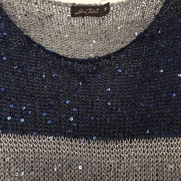 Lara Fabio Designer Scoop Neck Metallic Crochet Knit Sparkly Sweater Blouse - Picture 3 of 16